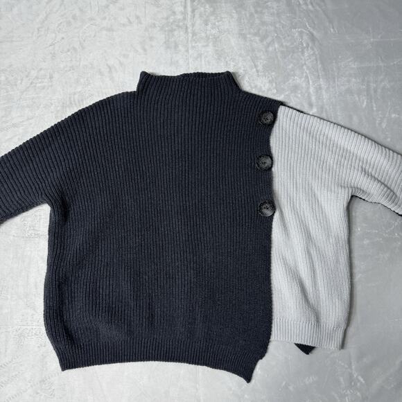 NEON BUDDHA Women Solstice BIG BUTTON Gray White Sweater Lagenlook M - Picture 2 of 13